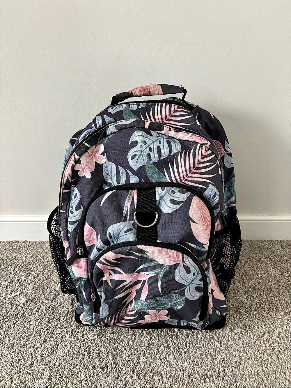 Pottery Barn Teen XL Floral Backpack in Black & Pink element used condition